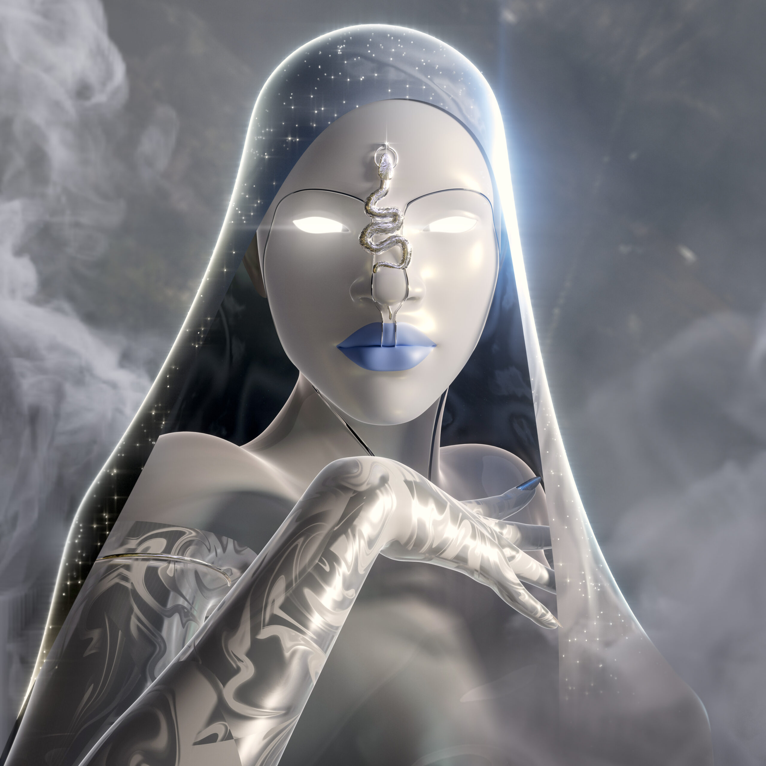 Picture of a female figure surrounded by smoke